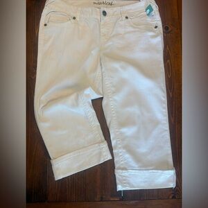 Maurices White Cropped Jeans with Button Detail